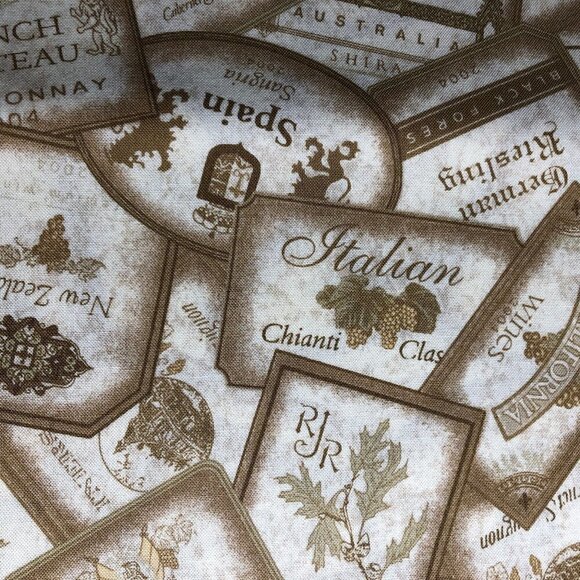 🛒 $24 - Quilt Cotton Fabric Material - 3 yards Wine Label Print #126 - Picture 2 of 3